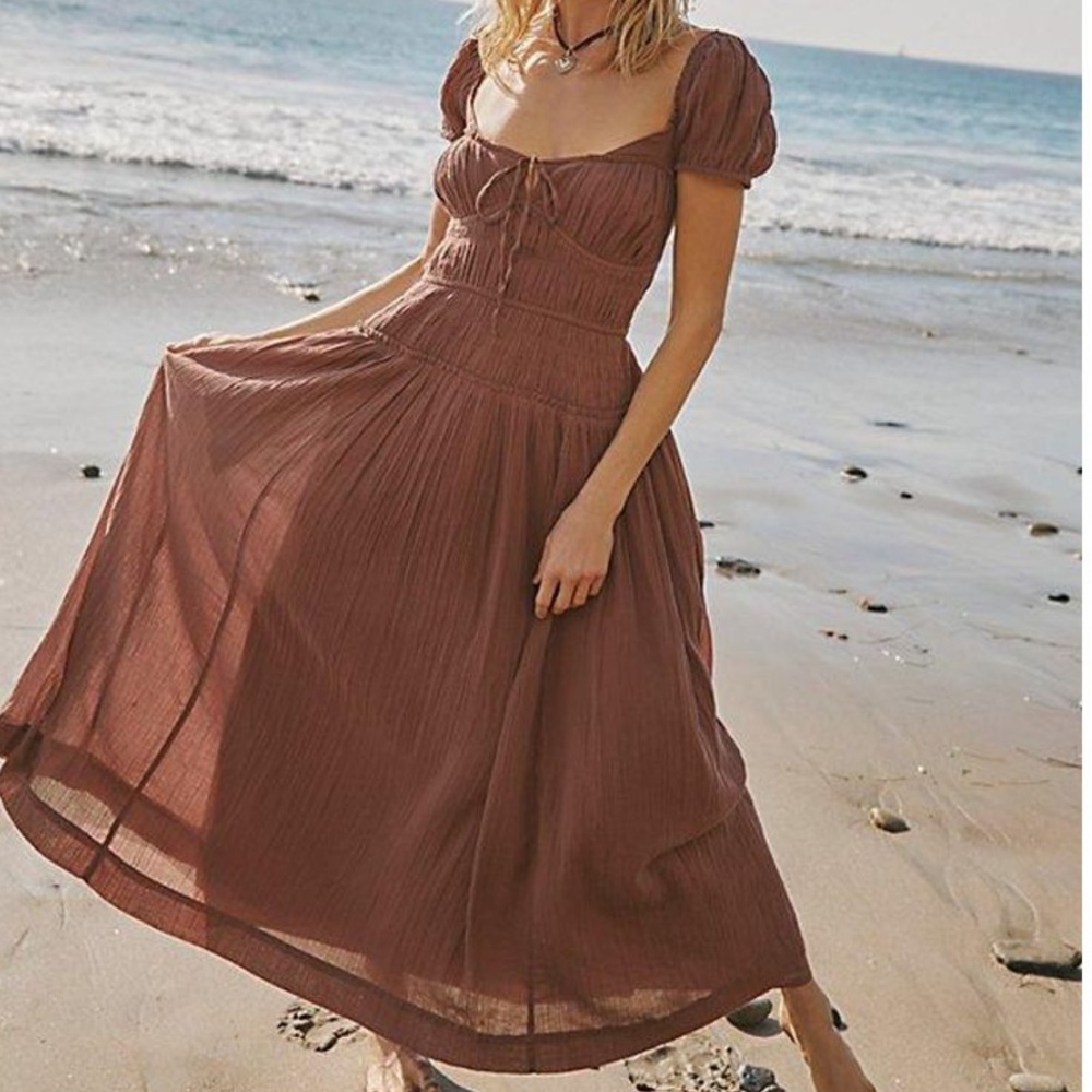 Free People Feeling Bonita Brown Midi Dress